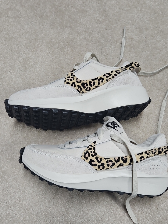 Nike Shoes - Nike Women’s White Sneakers with Leopard Swoosh Accent